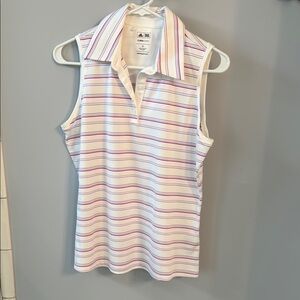 Adidas Pink and Blue Sleeveless Polo Shirt